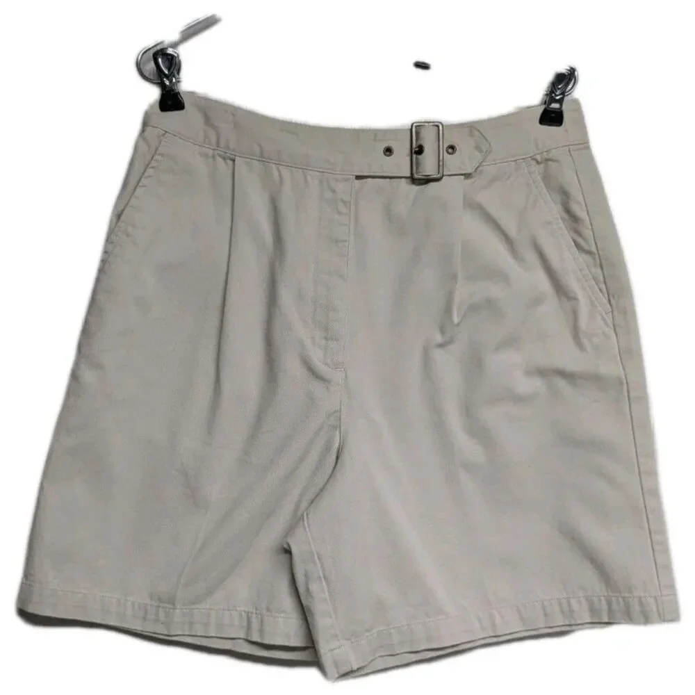 Talbots Petite Chino Shorts Women 12 Built-In Belt Beige Wide Leg Vintage Y2K